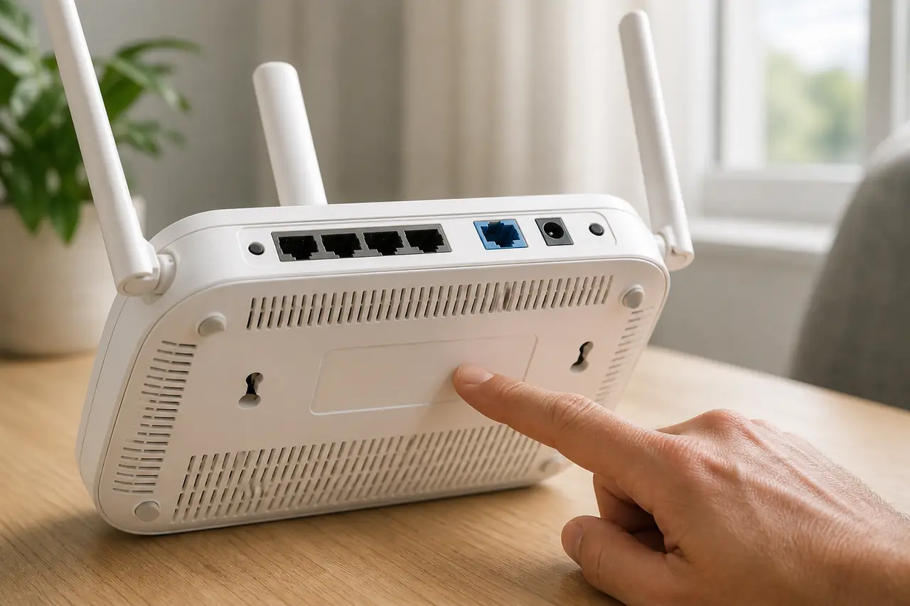 Conceptual illustration of checking a router model label, hardware version and region