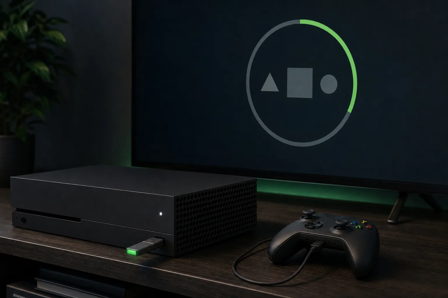 Xbox recovery setup with wired controller and USB drive